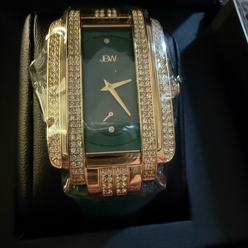 NIB JBW Mink Diamond Croc Embossed 18K gold plated stainless 0.02 ctw authentic
